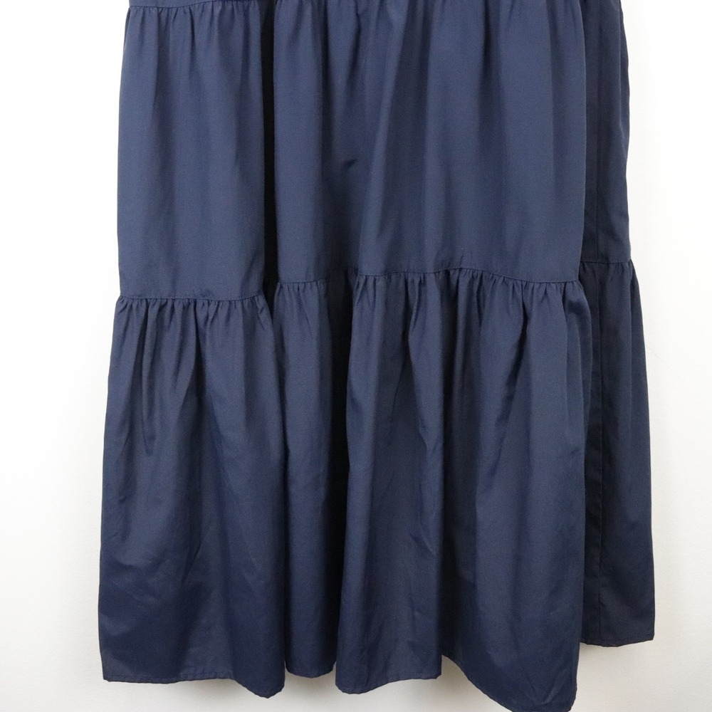 Brochu Walker The Havana Dress Puff Sleeve Tiered Poplin Midi Dress Large Navy - Picture 6 of 10